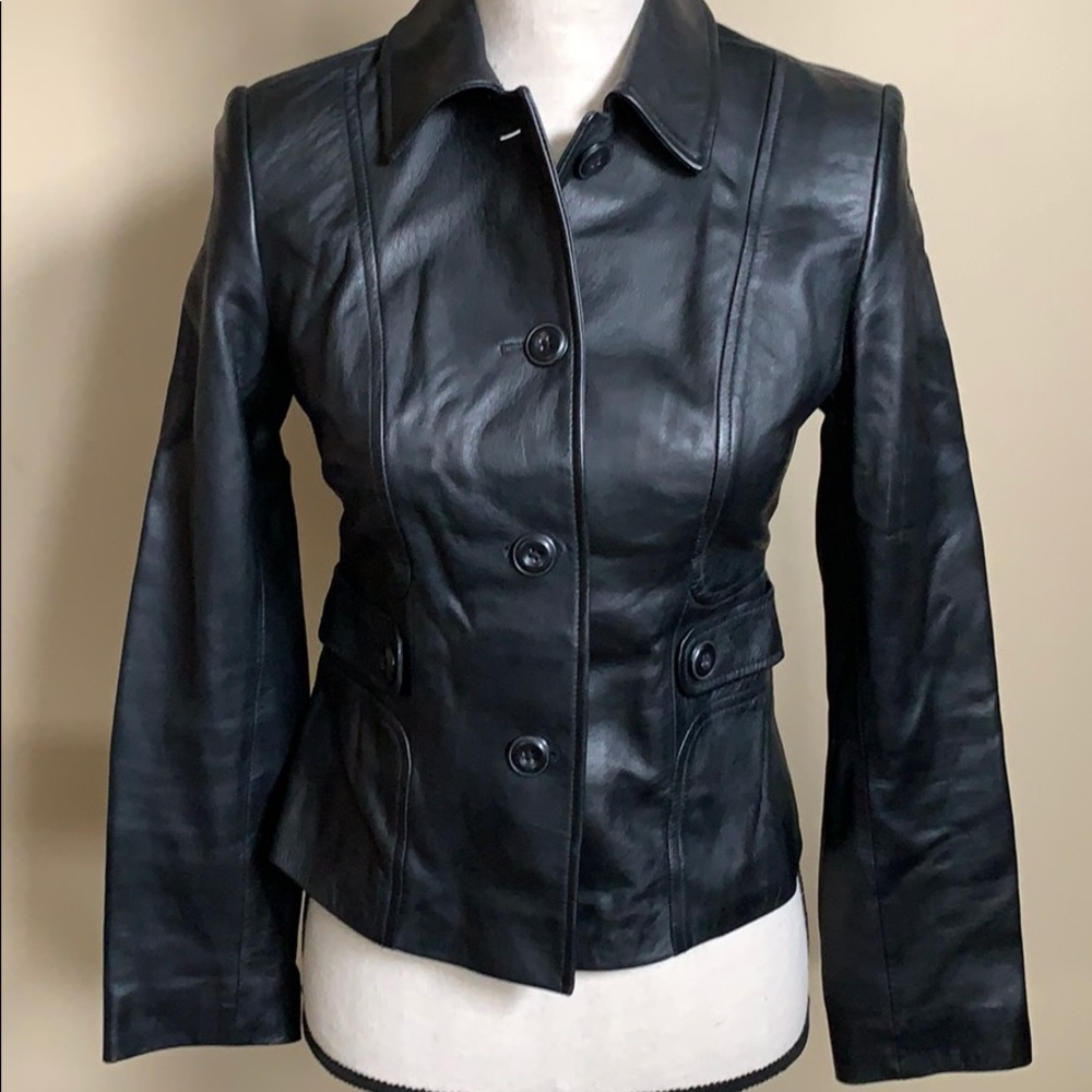 LOFT Soft Fitted Black Leather Jacket 2P